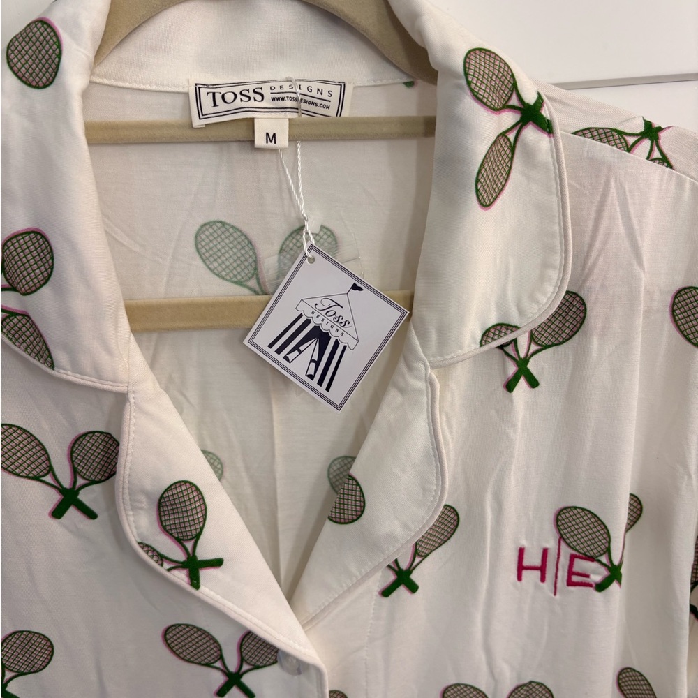 NWT White Tennis Print Women’s Pajamas Shirt and Short Set - Picture 2 of 4